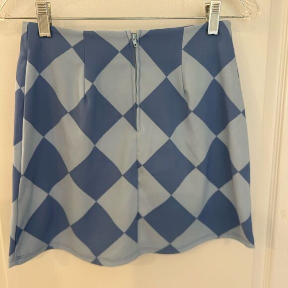 Altar'd State Women's Blue Checkerboard Zip Up Mini Skirt Retro Vibe Size Small - Picture 3 of 8